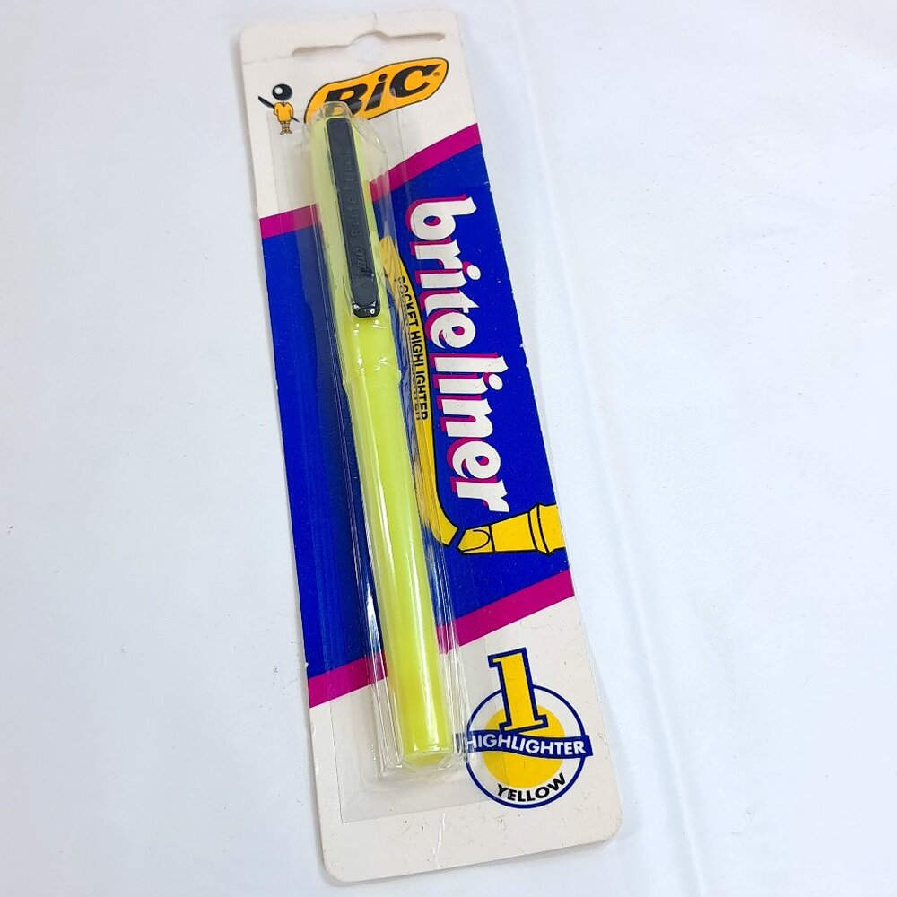 Vintage BIC‎ Briteliner Pocket Highlighter Yellow Brite Liner 1991 in pack #BLP1